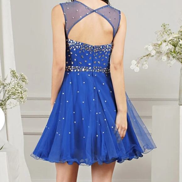 NWT Royal Blue Short Homecoming Dress Mini beaded chiffon Size L/XL - Picture 2 of 16